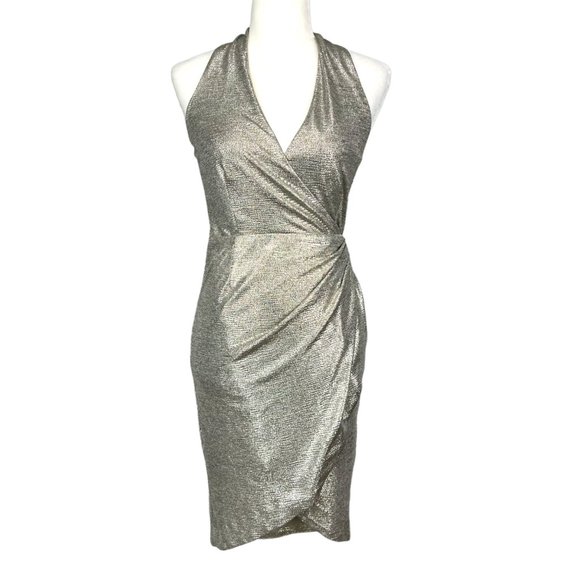 Anthropologie Hutch Vivian Womens Silver Metallic Wrap Sleeveless Dress size XS - Picture 1 of 14